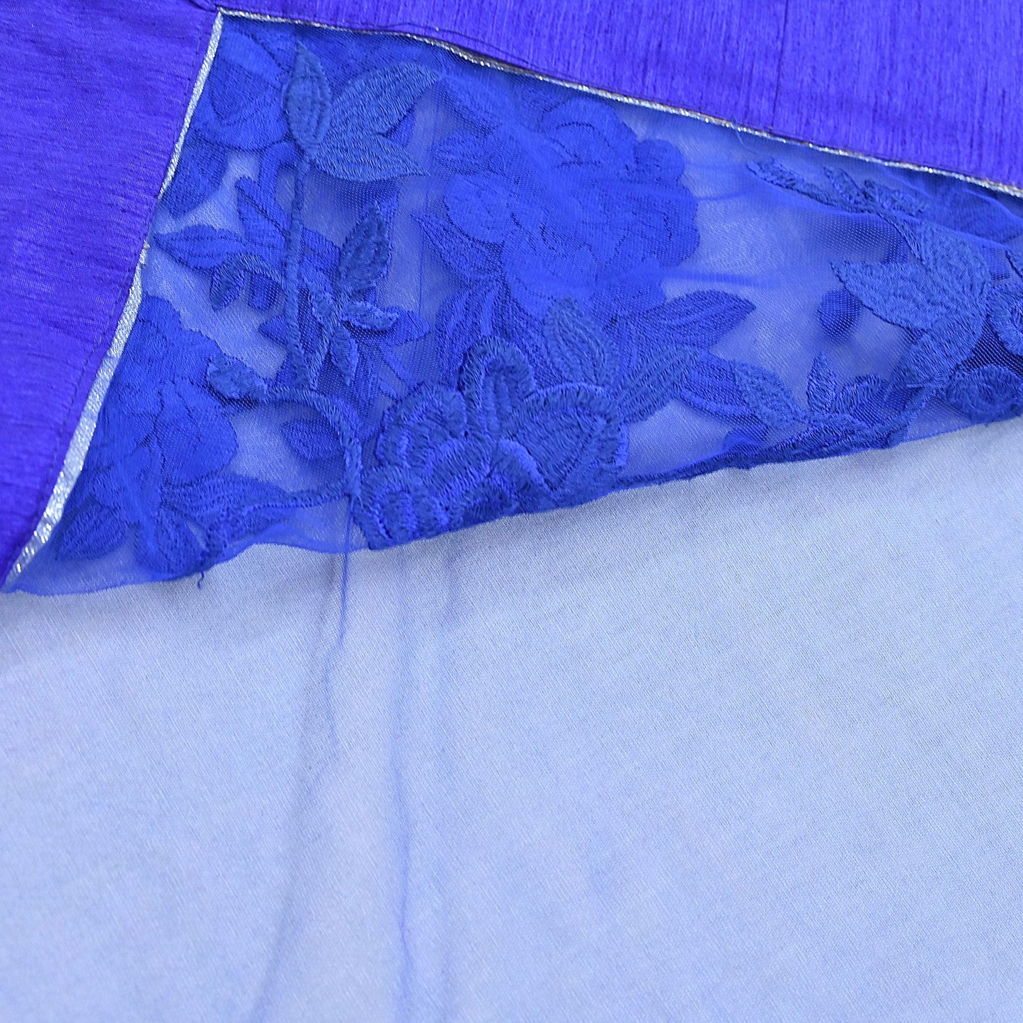 Indian Vintage Heavy Sari Royal Blue Net/Mesh Hand Embroidered Sarees Craft Fabric 6Yd Sewing Soft Zardozi Wedding sarees