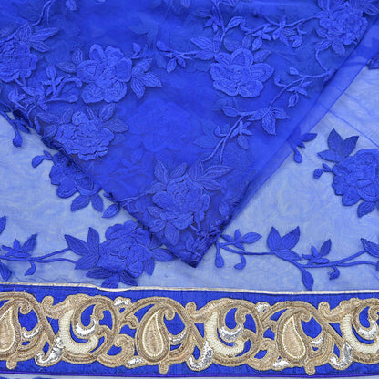 Indian Vintage Heavy Sari Royal Blue Net/Mesh Hand Embroidered Sarees Craft Fabric 6Yd Sewing Soft Zardozi Wedding sarees
