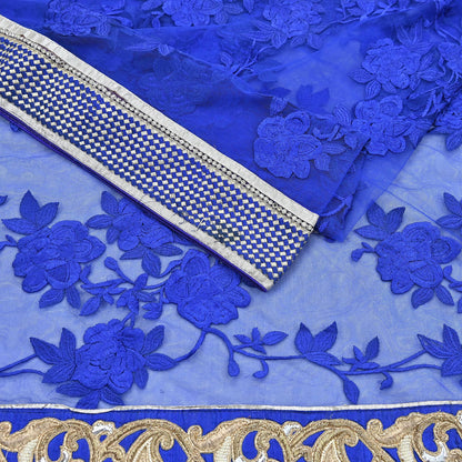 Indian Vintage Heavy Sari Royal Blue Net/Mesh Hand Embroidered Sarees Craft Fabric 6Yd Sewing Soft Zardozi Wedding sarees