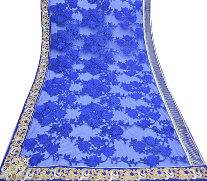 Indian Vintage Heavy Sari Royal Blue Net/Mesh Hand Embroidered Sarees Craft Fabric 6Yd Sewing Soft Zardozi Wedding sarees