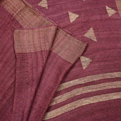 Indian Vintage Heavy Sari Maroon Pure Khadi Silk Handloom Saree Craft Fabric 6yd Ethnic Wear Dress making For Crafting Quilting