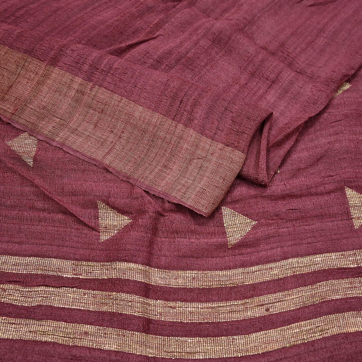 Indian Vintage Heavy Sari Maroon Pure Khadi Silk Handloom Saree Craft Fabric 6yd Ethnic Wear Dress making For Crafting Quilting