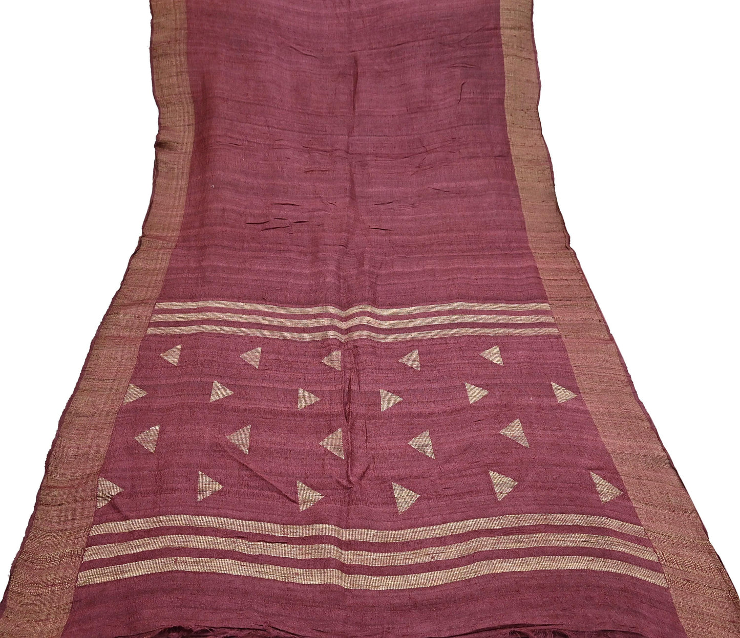 Indian Vintage Heavy Sari Maroon Pure Khadi Silk Handloom Saree Craft Fabric 6yd Ethnic Wear Dress making For Crafting Quilting