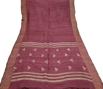 Indian Vintage Heavy Sari Maroon Pure Khadi Silk Handloom Saree Craft Fabric 6yd Ethnic Wear Dress making For Crafting Quilting