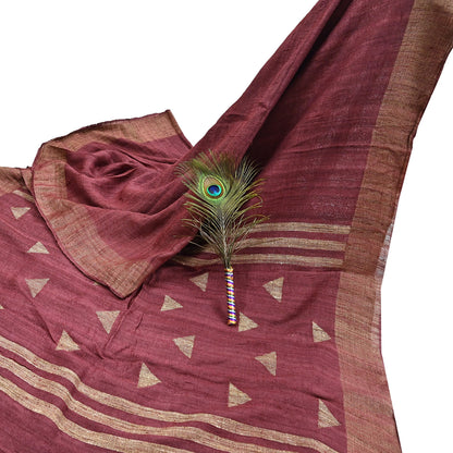 Indian Vintage Heavy Sari Maroon Pure Khadi Silk Handloom Saree Craft Fabric 6yd Ethnic Wear Dress making For Crafting Quilting