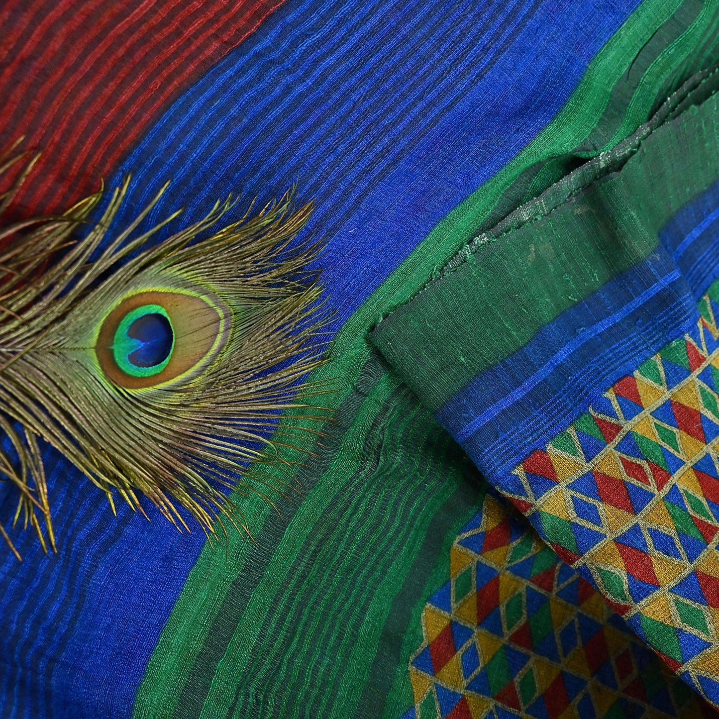 Indian Vintage Multi Saree Pure Khadi Silk Handloom Printed Sari Fabric 5yd Ethnic Wear Sari Floral Designs Dress making Crafting