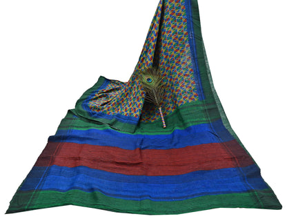 Indian Vintage Multi Saree Pure Khadi Silk Handloom Printed Sari Fabric 5yd Ethnic Wear Sari Floral Designs Dress making Crafting