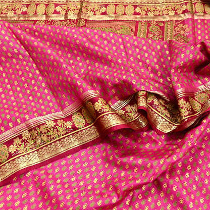 Indian Vintage Sari Pink & red 100% Pure Silk Painted/Printed Sarees Fabric 5yard Sewing Craft Fabric DressMaking  Soft Wrap