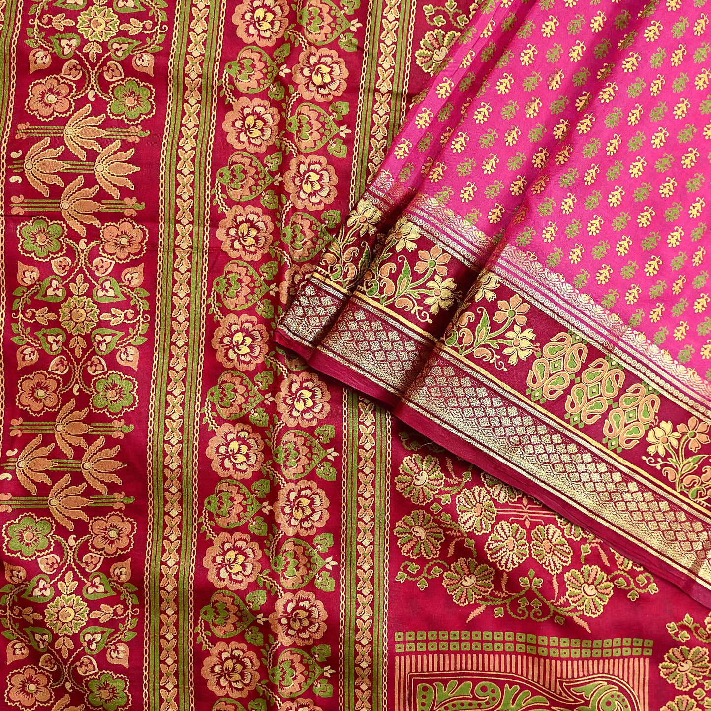 Indian Vintage Sari Pink & red 100% Pure Silk Painted/Printed Sarees Fabric 5yard Sewing Craft Fabric DressMaking  Soft Wrap