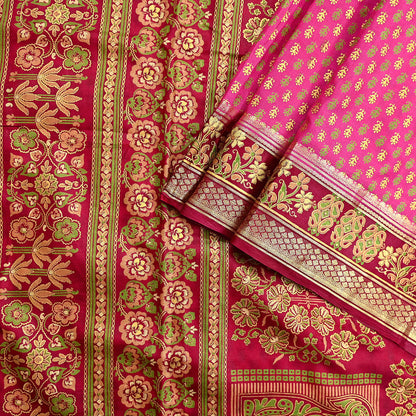 Indian Vintage Sari Pink & red 100% Pure Silk Painted/Printed Sarees Fabric 5yard Sewing Craft Fabric DressMaking  Soft Wrap