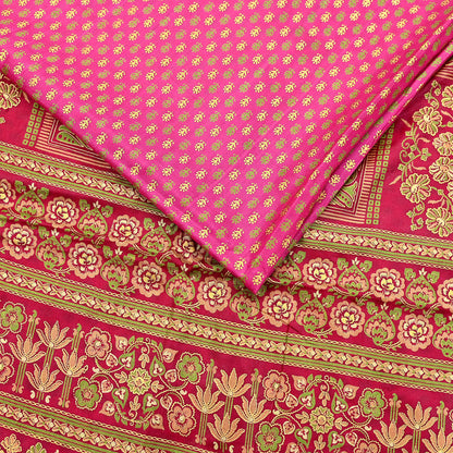 Indian Vintage Sari Pink & red 100% Pure Silk Painted/Printed Sarees Fabric 5yard Sewing Craft Fabric DressMaking  Soft Wrap