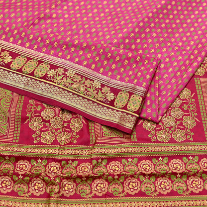 Indian Vintage Sari Pink & red 100% Pure Silk Painted/Printed Sarees Fabric 5yard Sewing Craft Fabric DressMaking  Soft Wrap