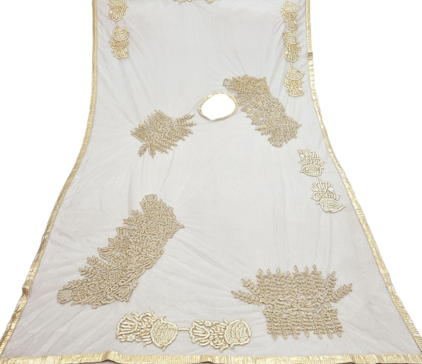 Indian White Net Kaftan Hand Embroidered Zardozi Dabka Work Pre-Owned Kaftan Dress Luxury Ethnic Wear Free size