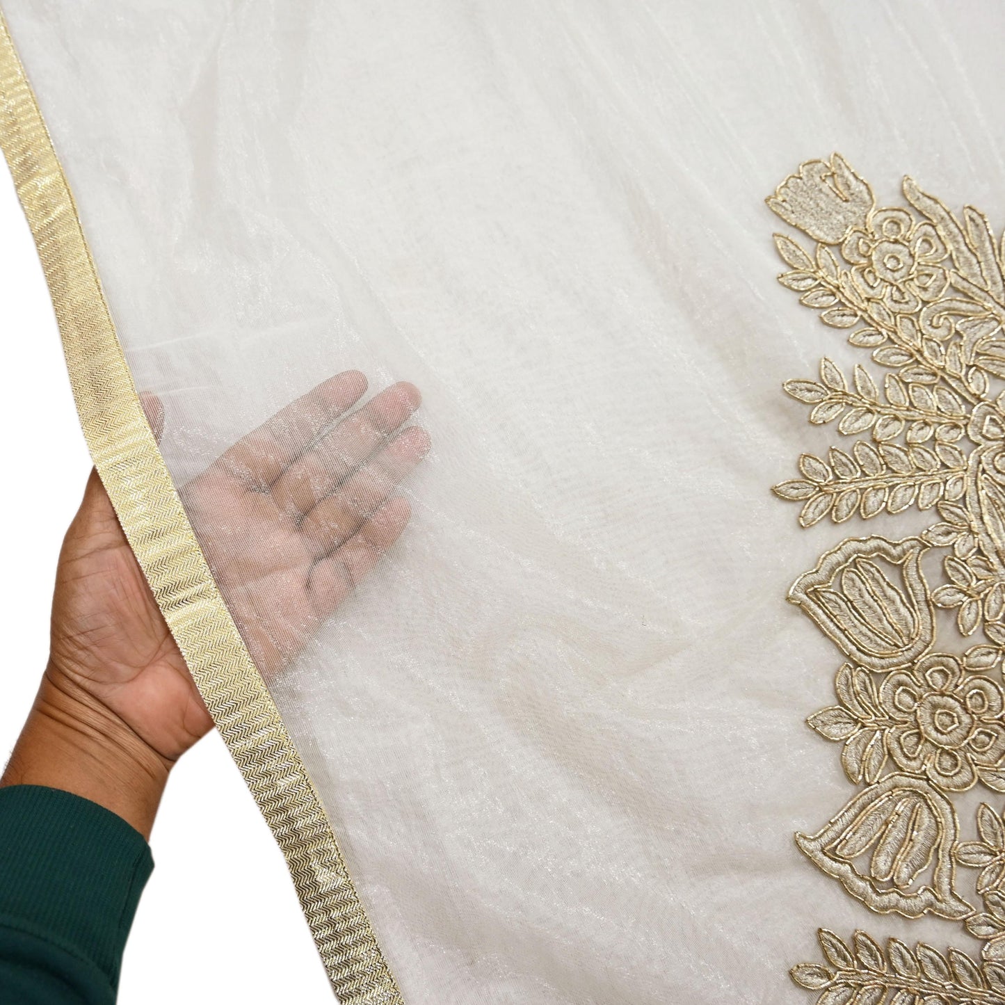 Indian White Net Kaftan Hand Embroidered Zardozi Dabka Work Pre-Owned Kaftan Dress Luxury Ethnic Wear Free size