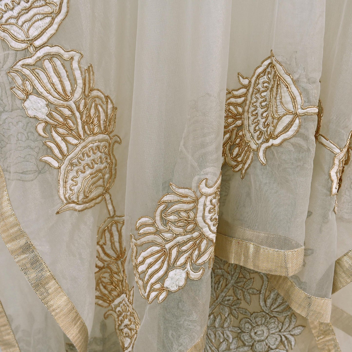 Indian White Net Kaftan Hand Embroidered Zardozi Dabka Work Pre-Owned Kaftan Dress Luxury Ethnic Wear Free size