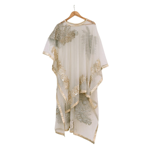 Indian White Net Kaftan Hand Embroidered Zardozi Dabka Work Pre-Owned Kaftan Dress Luxury Ethnic Wear Free size