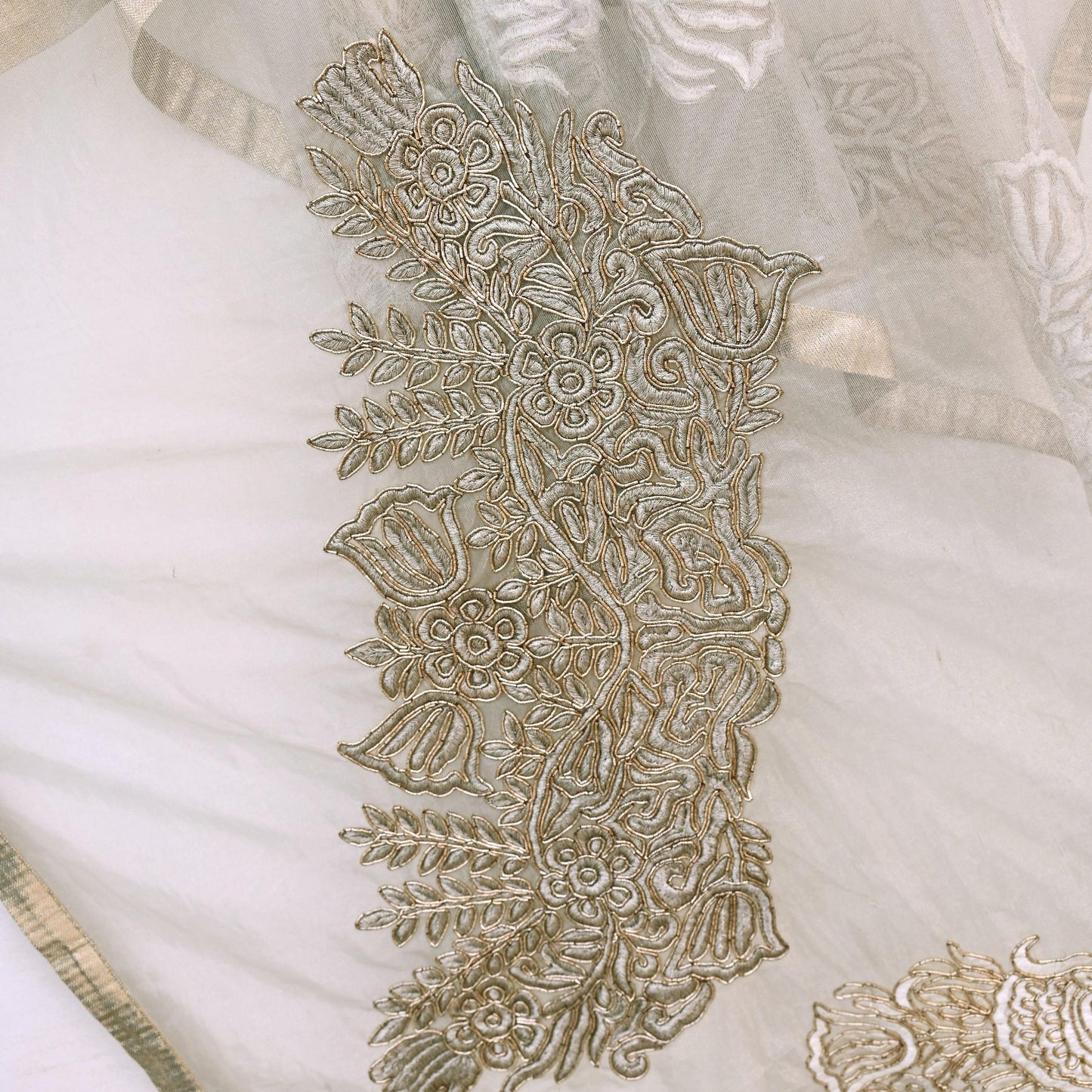 Indian White Net Kaftan Hand Embroidered Zardozi Dabka Work Pre-Owned Kaftan Dress Luxury Ethnic Wear Free size