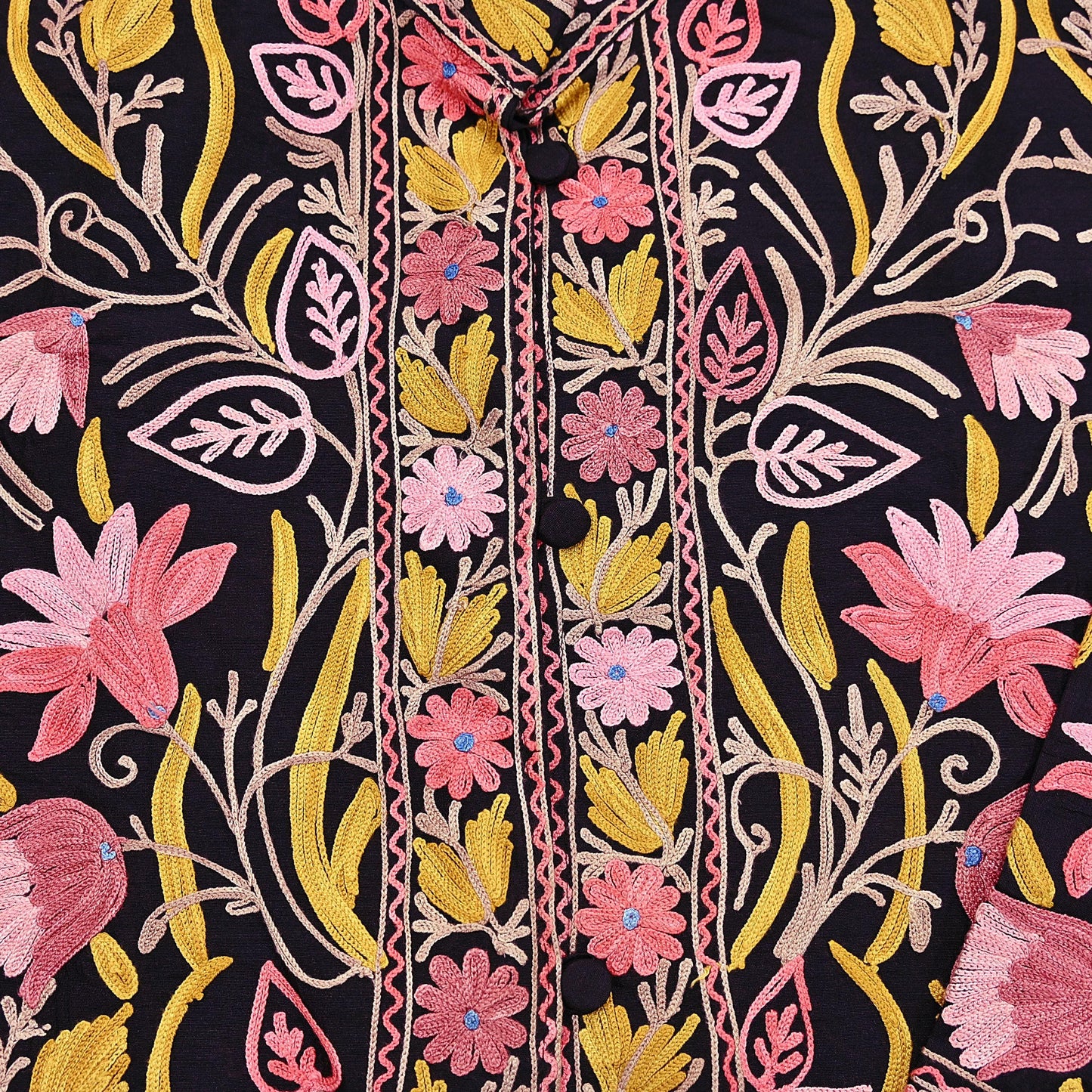 Indian Vintage Black Embroidered Kashmiri Coat, Aari Embroidery, Raw Silk Coat, Boho Jacket For Both Women/Men Indian Coat