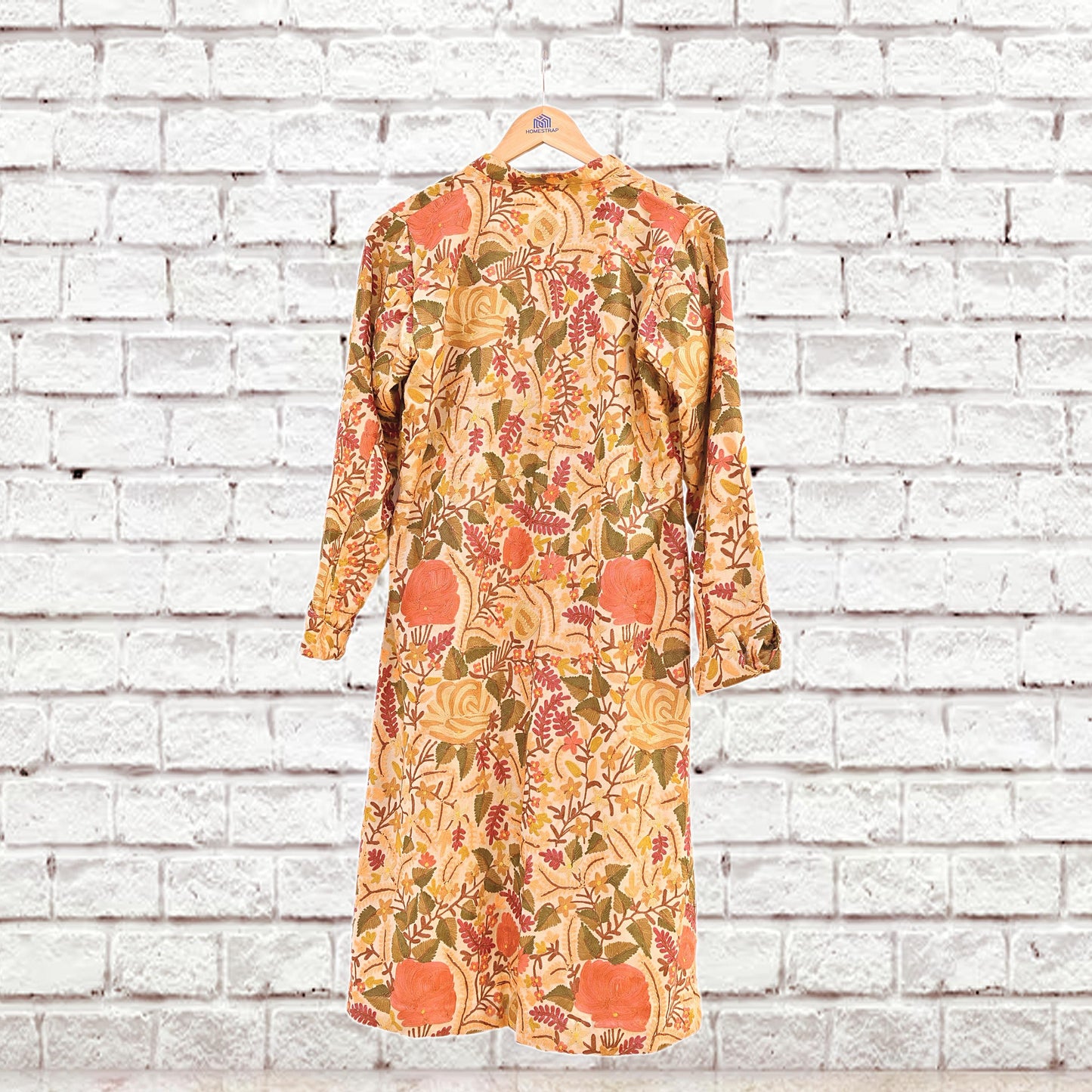 Indian Vintage Beige Embroidered Kashmiri Coat, Aari Embroidery, Pure Woolen Coat, Boho Jacket For Both Women/Men Indian Coat