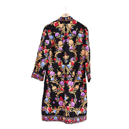Indian Vintage Black Embroidered Kashmiri Coat, Aari Embroidery, Pure Woolen Coat, Boho Jacket For Both Women/Men Indian Coat