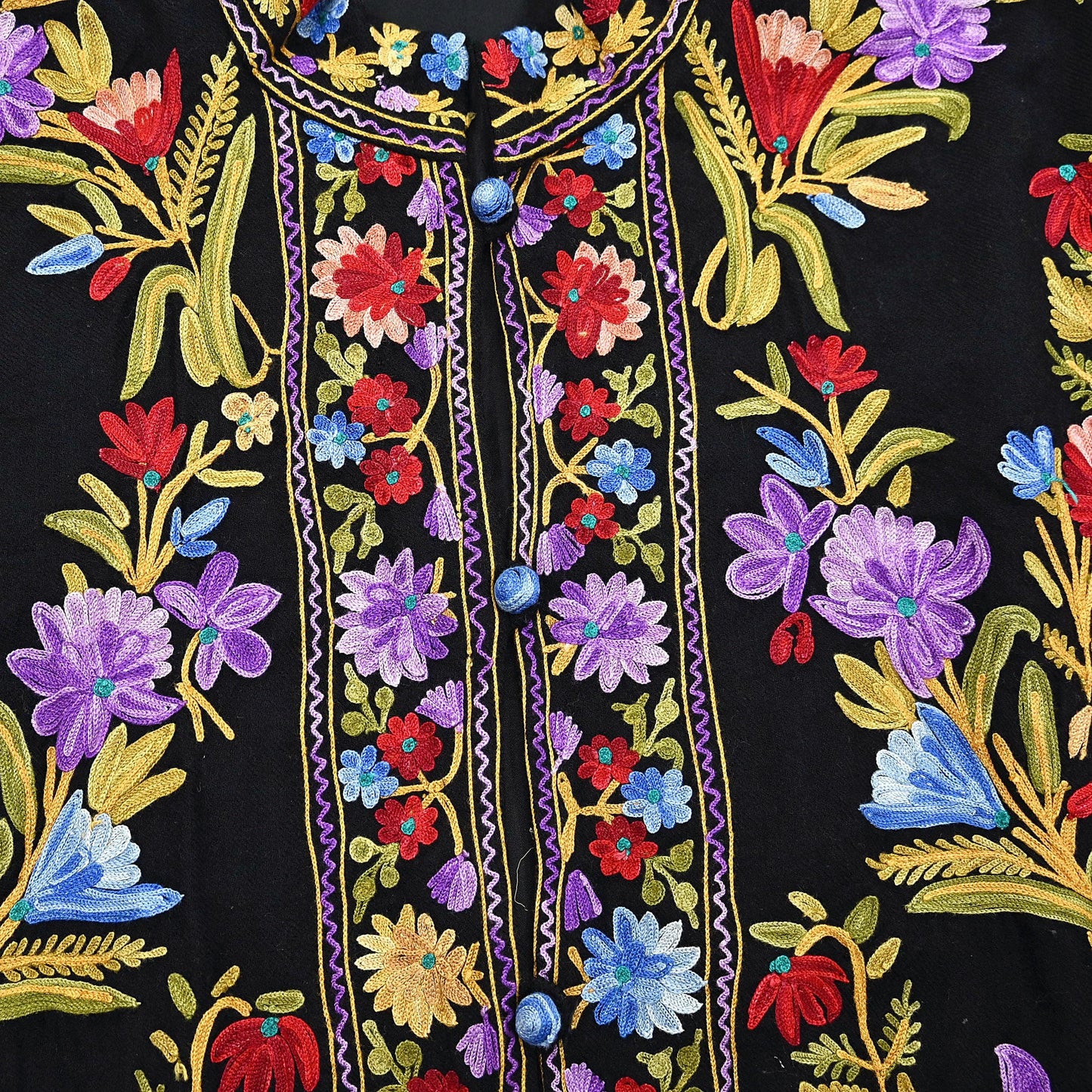 Indian Vintage Black Embroidered Kashmiri Coat, Aari Embroidery, Pure Woolen Coat, Boho Jacket For Both Women/Men Indian Coat