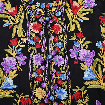 Indian Vintage Black Embroidered Kashmiri Coat, Aari Embroidery, Pure Woolen Coat, Boho Jacket For Both Women/Men Indian Coat