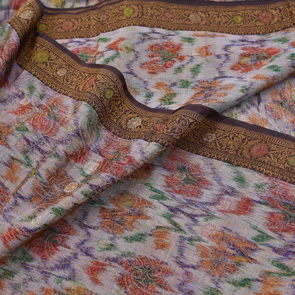 Indian Vintage Heavy Saree Brown & Multi 100% Pure Silk Hand Woven Ikat Sari Fabric 5Yard Ethnic Floral Soft Fabric zari