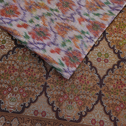Indian Vintage Heavy Saree Brown & Multi 100% Pure Silk Hand Woven Ikat Sari Fabric 5Yard Ethnic Floral Soft Fabric zari