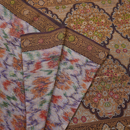 Indian Vintage Heavy Saree Brown & Multi 100% Pure Silk Hand Woven Ikat Sari Fabric 5Yard Ethnic Floral Soft Fabric zari
