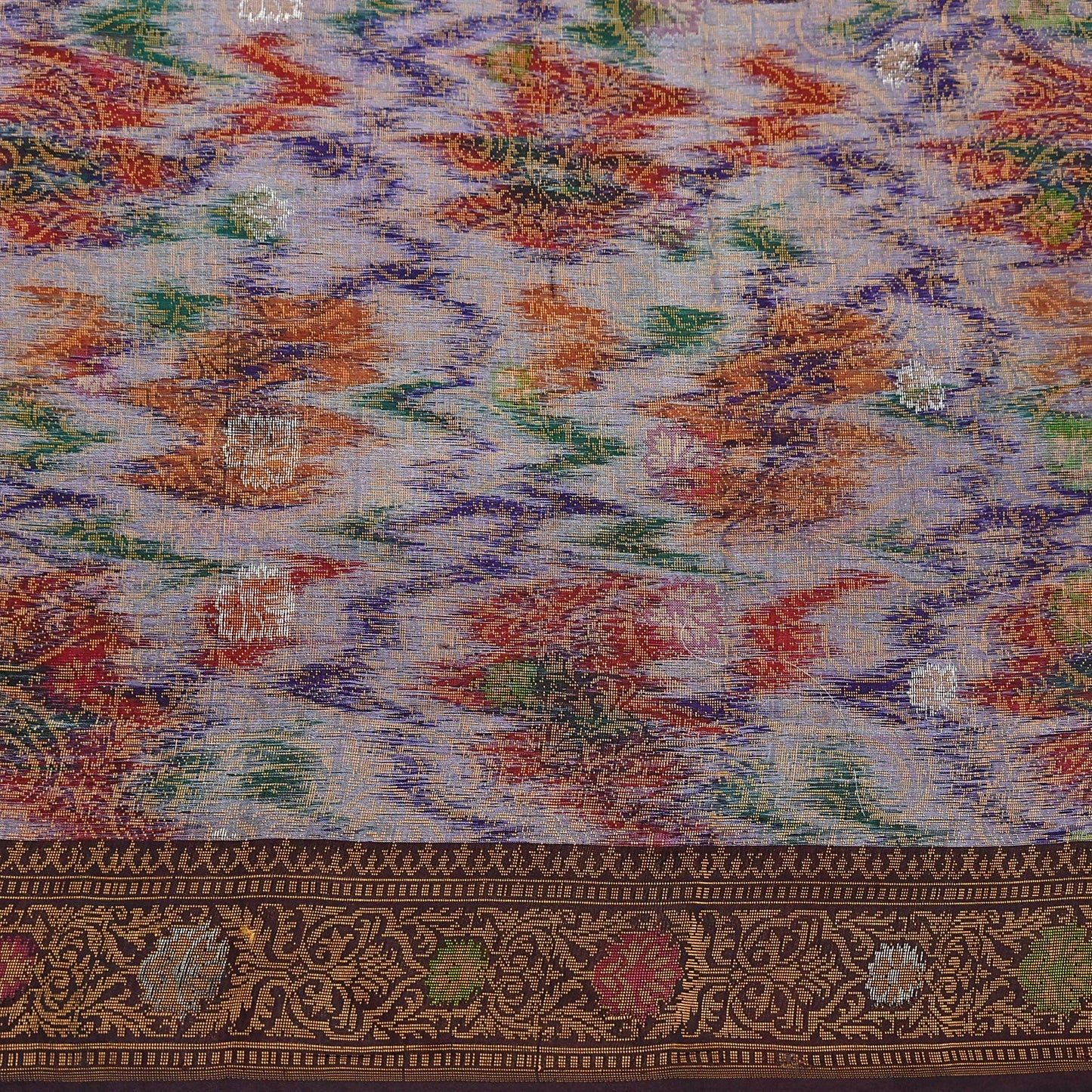 Indian Vintage Heavy Saree Brown & Multi 100% Pure Silk Hand Woven Ikat Sari Fabric 5Yard Ethnic Floral Soft Fabric zari