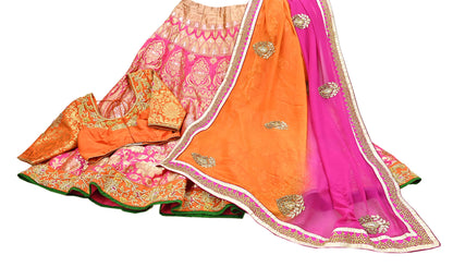 Indian Heavy Wedding Orange & pink Pure silk Hand Embroidered Lehenga 3pcs Set Designer By Manish Malhotra Party Wear