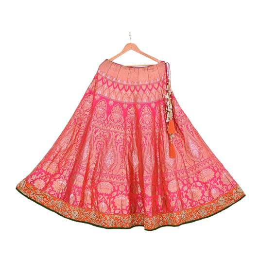 Indian Heavy Wedding pink & orannge Pure Silk Hand Embroidered banarasi Lehenga/Skirt Designer By Manish Malhotra Bridal Wear Zardozi