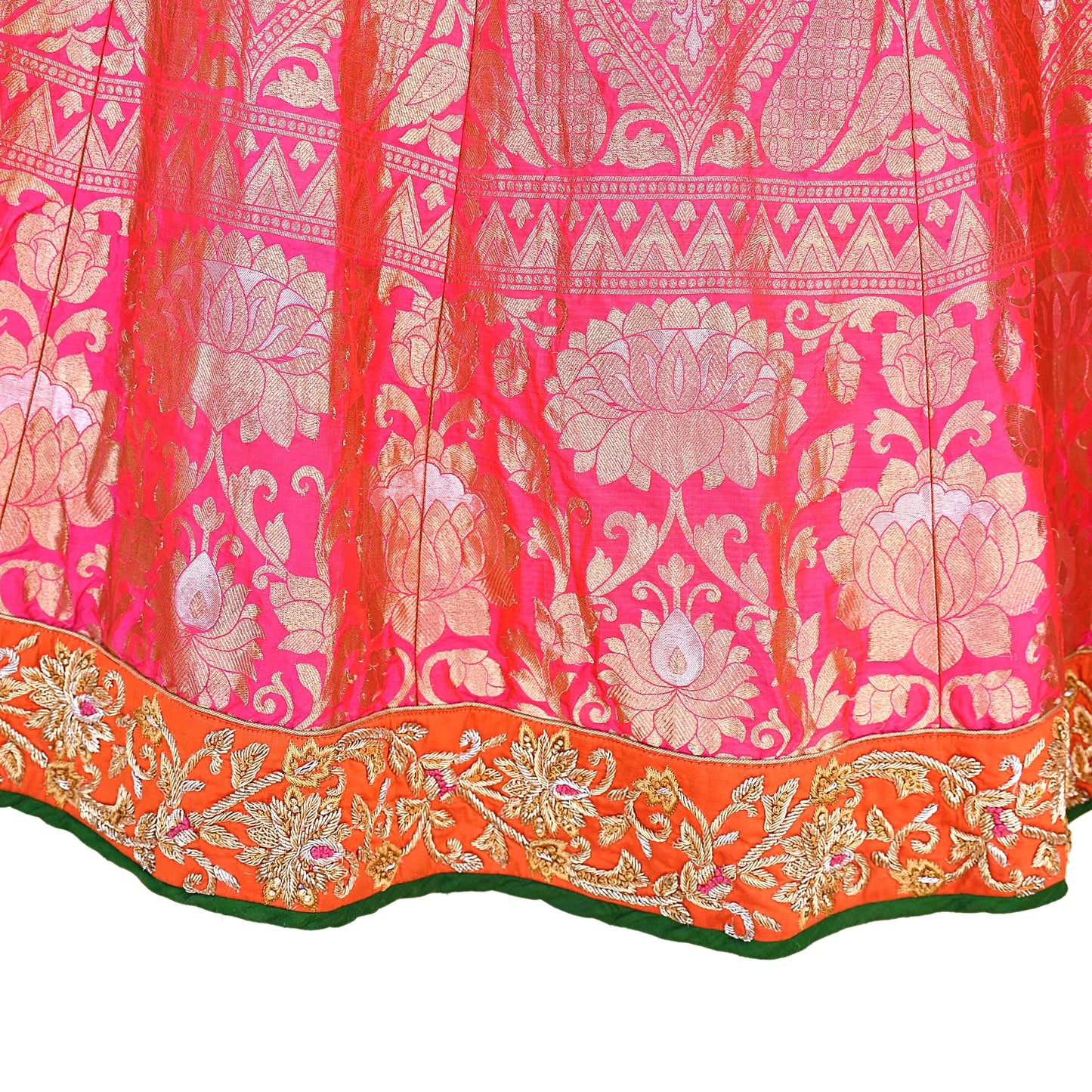 Indian Heavy Wedding pink & orannge Pure Silk Hand Embroidered banarasi Lehenga/Skirt Designer By Manish Malhotra Bridal Wear Zardozi