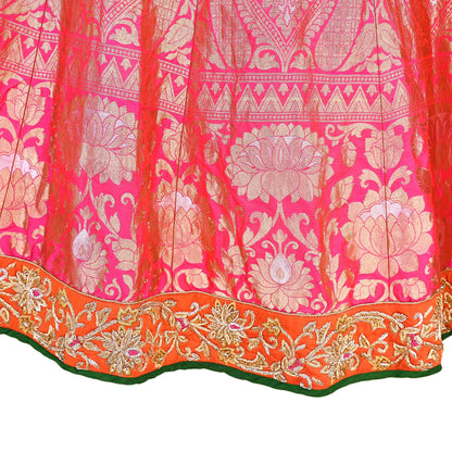 Indian Heavy Wedding pink & orannge Pure Silk Hand Embroidered banarasi Lehenga/Skirt Designer By Manish Malhotra Bridal Wear Zardozi