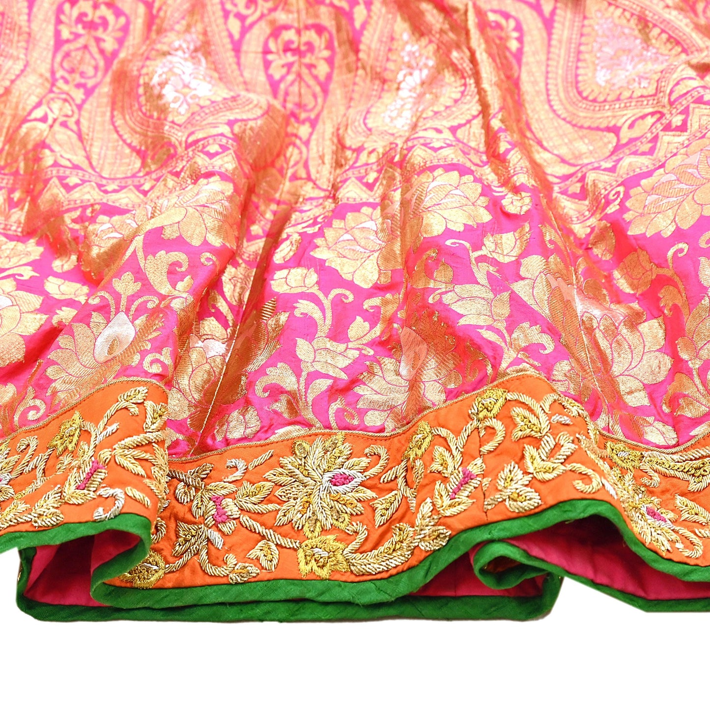Indian Heavy Wedding pink & orannge Pure Silk Hand Embroidered banarasi Lehenga/Skirt Designer By Manish Malhotra Bridal Wear Zardozi
