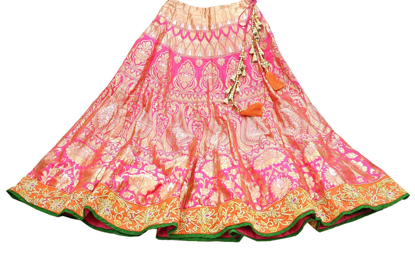 Indian Heavy Wedding pink & orannge Pure Silk Hand Embroidered banarasi Lehenga/Skirt Designer By Manish Malhotra Bridal Wear Zardozi