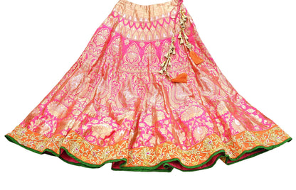 Indian Heavy Wedding pink & orannge Pure Silk Hand Embroidered banarasi Lehenga/Skirt Designer By Manish Malhotra Bridal Wear Zardozi