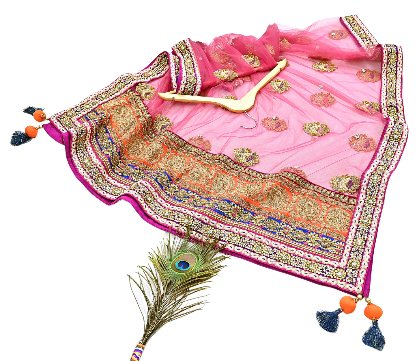 Indian Heavy Wedding Orange pink Net Hand Embroidered Lehenga 2pcs Set Designer By Manish Malhotra Party Wear