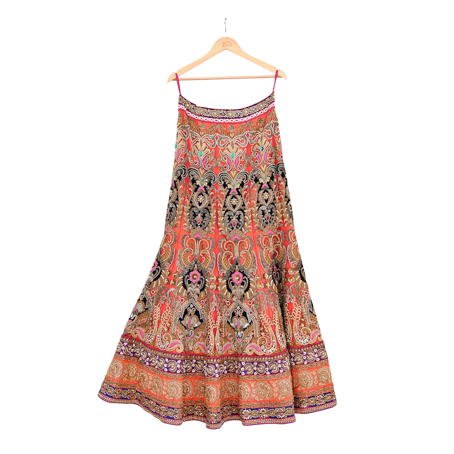 Indian Heavy Wedding Orange pink Net Hand Embroidered Lehenga 2pcs Set Designer By Manish Malhotra Party Wear