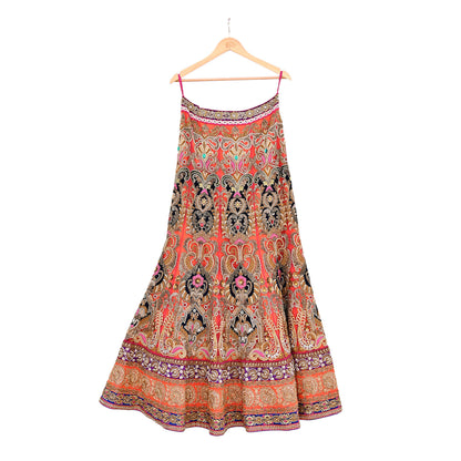 Indian Heavy Wedding Orange pink Net Hand Embroidered Lehenga 2pcs Set Designer By Manish Malhotra Party Wear