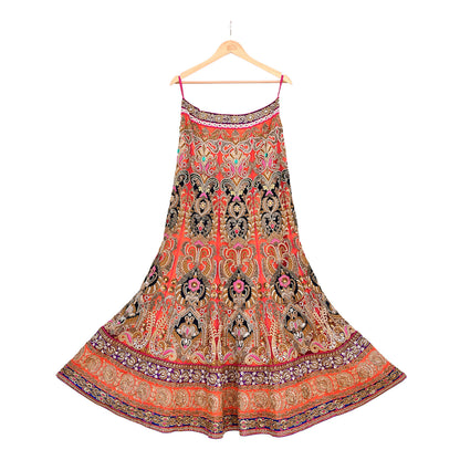 Indian Heavy Wedding Orange Net/Mesh Hand Embroidered Lehenga/Skirt Designer By Manish Malhotra Bridal Wear Zardozi/ Dabka
