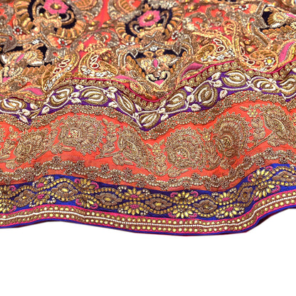 Indian Heavy Wedding Orange Net/Mesh Hand Embroidered Lehenga/Skirt Designer By Manish Malhotra Bridal Wear Zardozi/ Dabka