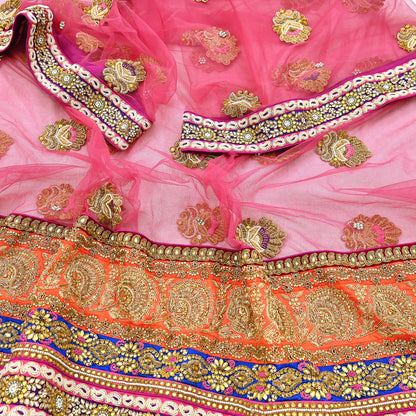 Indian Vintage Heavy Wedding pink Net/Mesh/ Velvet Hand Embroidered Dupatta Designer By Manish Malhotra Bridal Wear Zardozi Veil Hijab