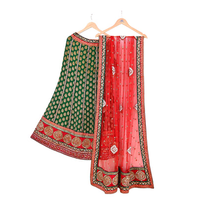 Indian Heavy Red & Green Pure Georgette Silk/Net Hand Embroidered Lehenga 2pcs Set By Designer Sabyasachi Bridal Wear
