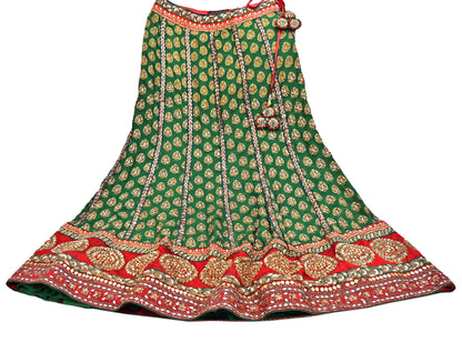 Indian Heavy Red & Green Pure Georgette Silk/Net Hand Embroidered Lehenga 2pcs Set By Designer Sabyasachi Bridal Wear