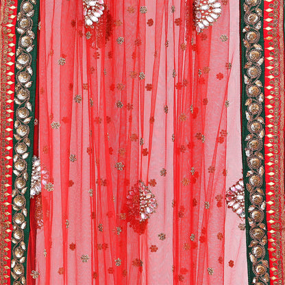 Indian Heavy Red & Green Pure Georgette Silk/Net Hand Embroidered Lehenga 2pcs Set By Designer Sabyasachi Bridal Wear