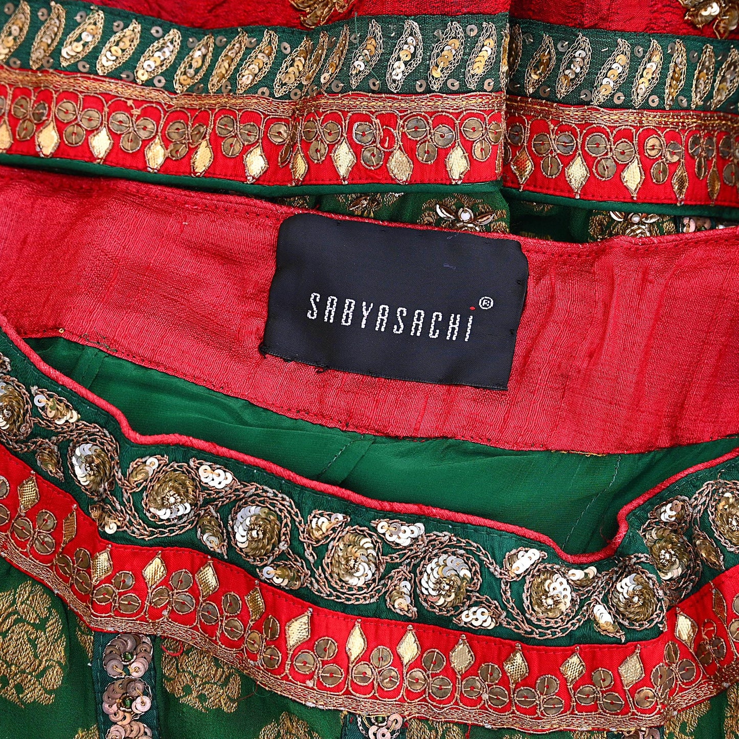 Indian Vintage Heavy Green Pure georgette Silk Hand Embroidered Lehenga/Skirt By Designer Sabyasachi Bridal Wear Dabka/ Zardozi