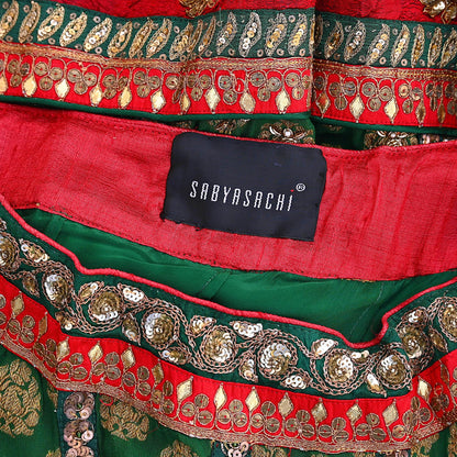 Indian Vintage Heavy Green Pure georgette Silk Hand Embroidered Lehenga/Skirt By Designer Sabyasachi Bridal Wear Dabka/ Zardozi