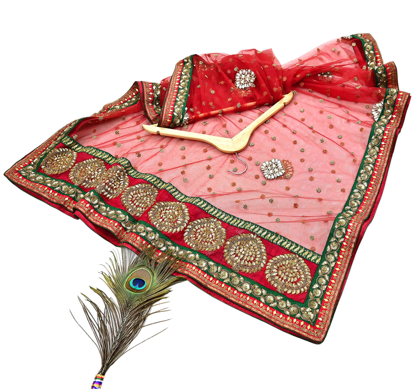 Indian Heavy Wedding Dupatta Red Net Long Stole Hand Embroidered By Designer Sabyasachi Scarves Zardozi Bridal Veil