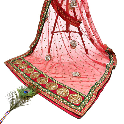 Indian Heavy Wedding Dupatta Red Net Long Stole Hand Embroidered By Designer Sabyasachi Scarves Zardozi Bridal Veil